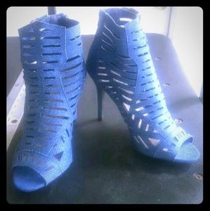 Qupid denim strappy buckle stiletto heels
